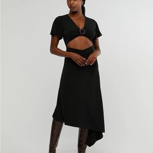 WEWOREWHAT CUT OUT ROSETTE ASYMMETRICAL DRESS BLACK